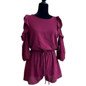 BeBop Womens Romper Size Small Burgundy Wine Shorts Ruffle Keyhole NEW